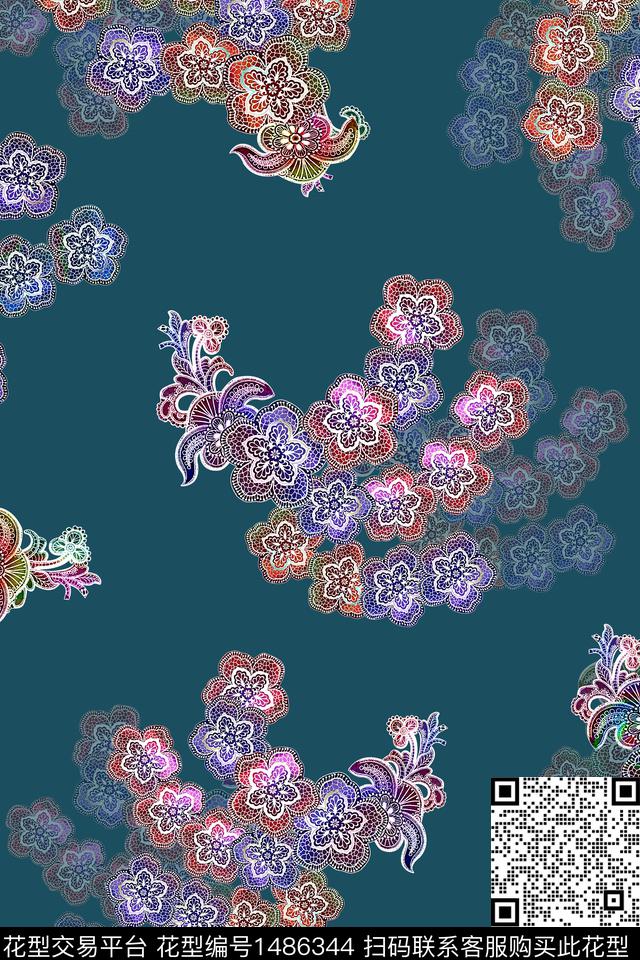 中老年秋冬花纹植物抽象花纹数码印花华亿平台下载（图片编号: 1486344） - 瓦栏（Walan）