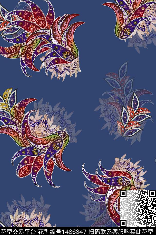 中老年秋冬花纹植物抽象花纹数码印花华亿平台下载（图片编号: 1486347） - 瓦栏（Walan）