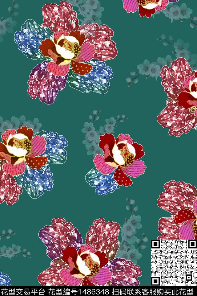 中老年秋冬花纹植物抽象花纹数码印花华亿平台下载（图片编号: 1486348） - 瓦栏（Walan）