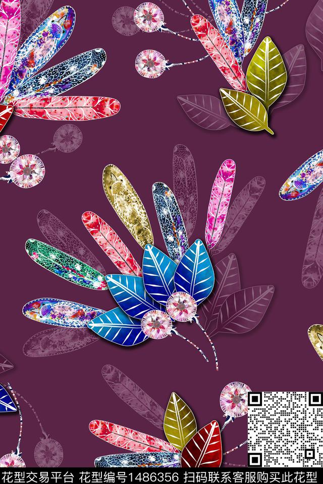 中老年秋冬花纹植物抽象花纹数码印花华亿平台下载（图片编号: 1486356） - 瓦栏（Walan）