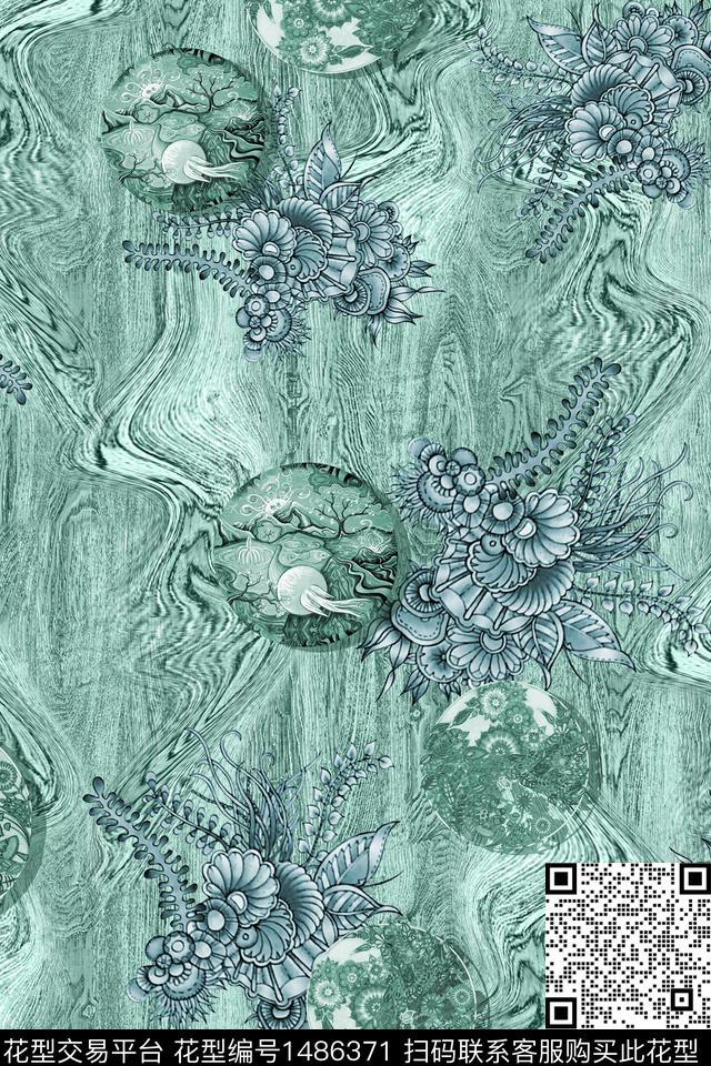 民族风抽象肌理花纹中老年秋冬装数码印花华亿平台下载（图片编号: 1486371） - 瓦栏（Walan）