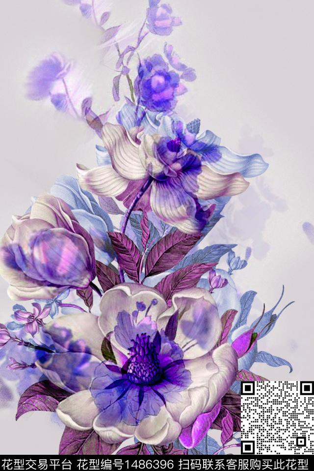 梅花定位花花卉数码印花华亿平台下载（图片编号: 1486396） - 瓦栏（Walan）