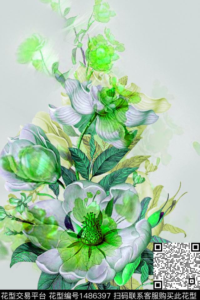 梅花定位花花卉数码印花华亿平台下载（图片编号: 1486397） - 瓦栏（Walan）