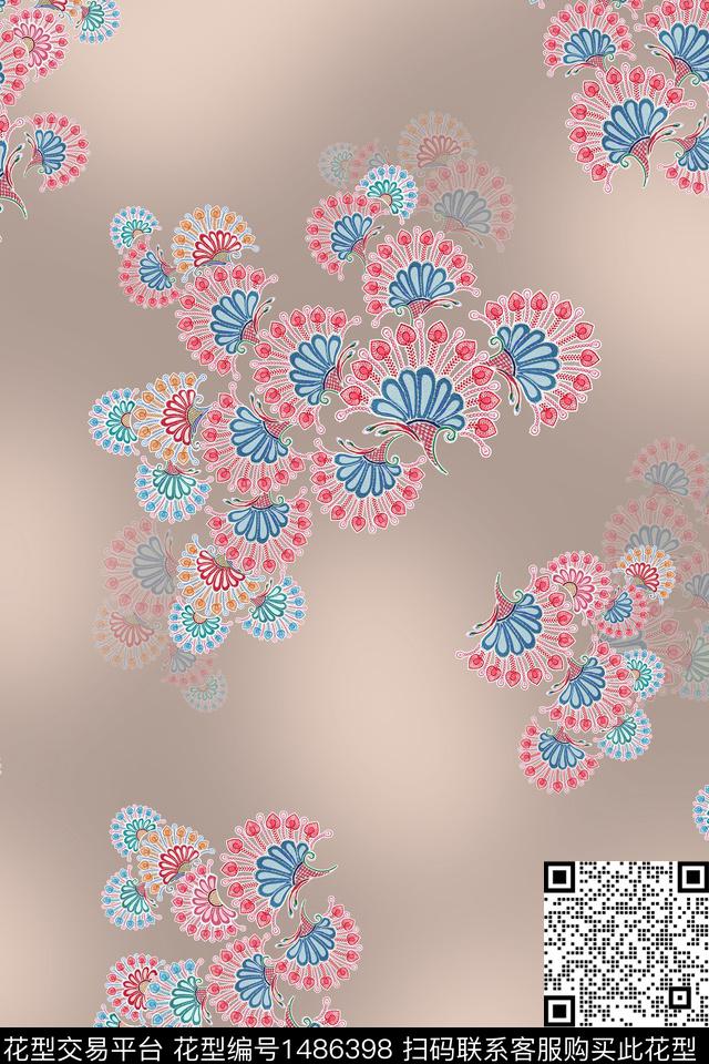 几何植物肌理底纹数码印花华亿平台下载（图片编号: 1486398） - 瓦栏（Walan）