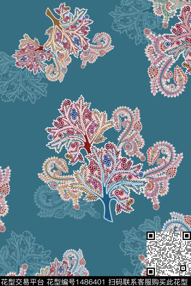 几何植物肌理底纹数码印花华亿平台下载（图片编号: 1486401） - 瓦栏（Walan）