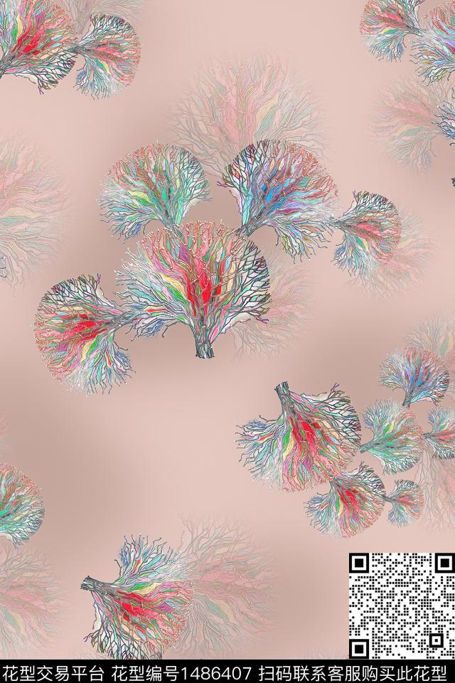 几何植物肌理底纹数码印花华亿平台下载（图片编号: 1486407） - 瓦栏（Walan）