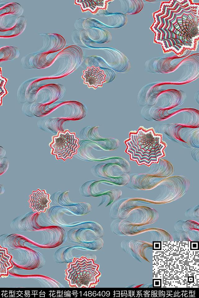 几何植物肌理底纹数码印花华亿平台下载（图片编号: 1486409） - 瓦栏（Walan）