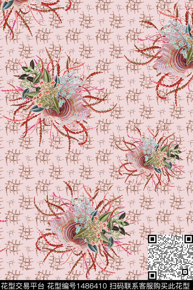 几何植物肌理底纹数码印花华亿平台下载（图片编号: 1486410） - 瓦栏（Walan）