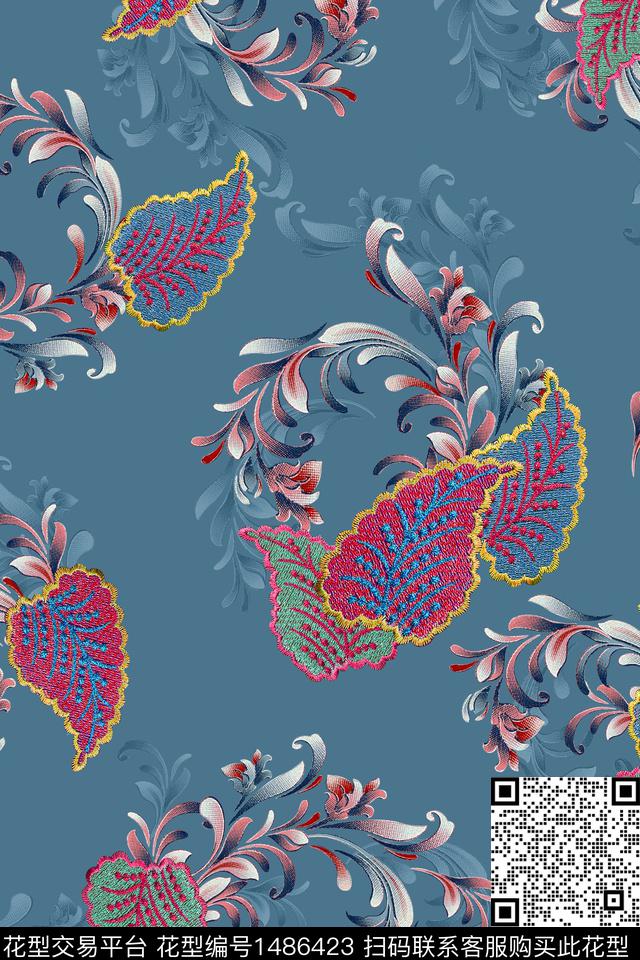 几何植物肌理底纹数码印花华亿平台下载（图片编号: 1486423） - 瓦栏（Walan）