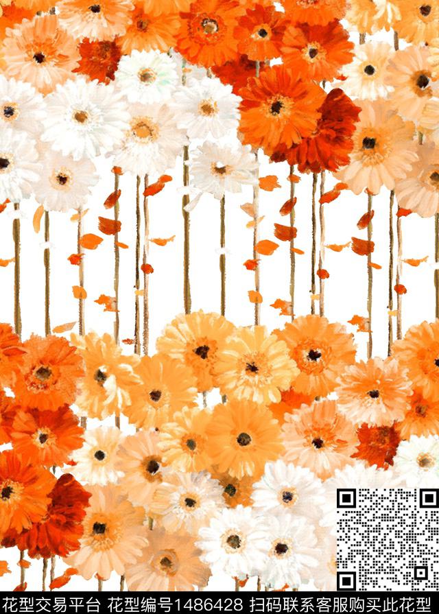 荷花水墨风牡丹数码印花华亿平台下载（图片编号: 1486428） - 瓦栏（Walan）