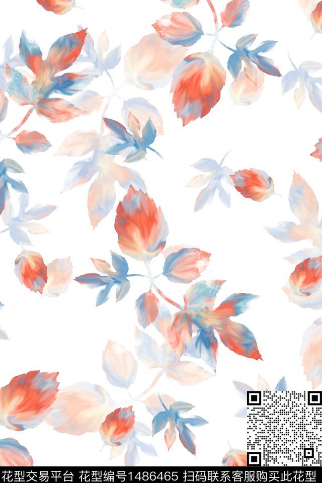 水彩绿植树叶雪纺数码印花华亿平台下载（图片编号: 1486465） - 瓦栏（Walan）