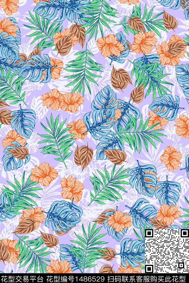 印花手绘花卉水彩花卉数码印花华亿平台下载（图片编号: 1486529） - 瓦栏（Walan）