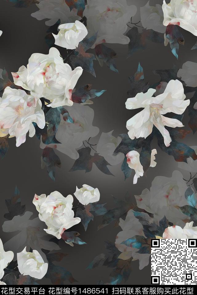 花卉香云纱大牌风数码印花华亿平台下载（图片编号: 1486541） - 瓦栏（Walan）