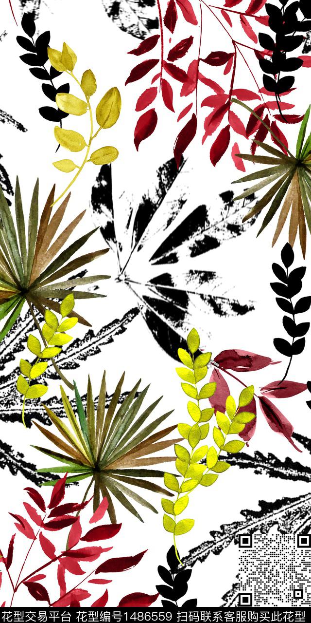 植物绿植树叶年轻女性数码印花华亿平台下载（图片编号: 1486559） - 瓦栏（Walan）