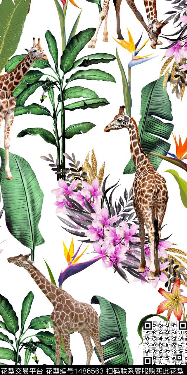 动物花卉热带华亿平台棕榈树数码印花华亿平台下载（图片编号: 1486563） - 瓦栏（Walan）