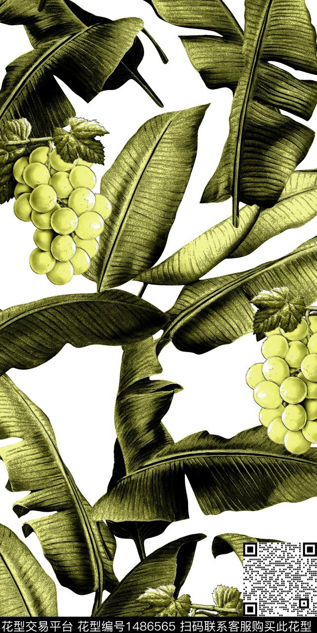 热带华亿平台绿植树叶葡萄数码印花华亿平台下载（图片编号: 1486565） - 瓦栏（Walan）