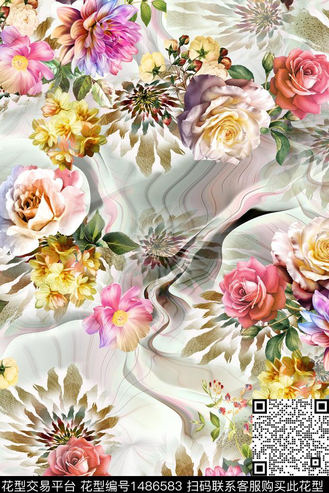 时尚花卉小清新数码印花华亿平台下载（图片编号: 1486583） - 瓦栏（Walan）