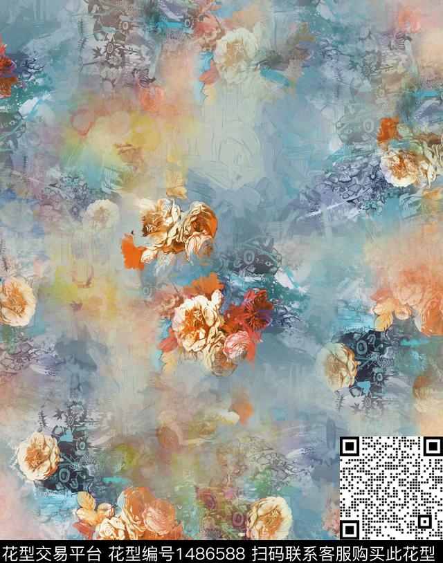 数码华亿平台女装花卉数码印花华亿平台下载（图片编号: 1486588） - 瓦栏（Walan）