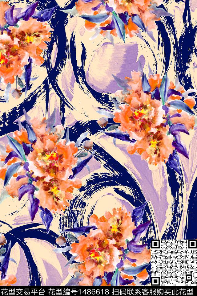 肌理复古花卉数码印花华亿平台下载（图片编号: 1486618） - 瓦栏（Walan）