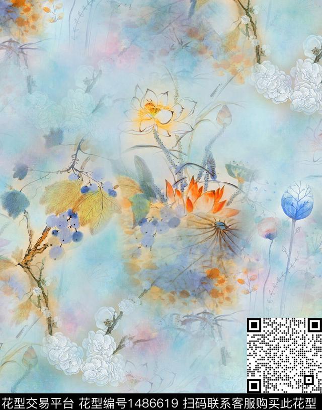 数码华亿平台女装花卉数码印花华亿平台下载（图片编号: 1486619） - 瓦栏（Walan）