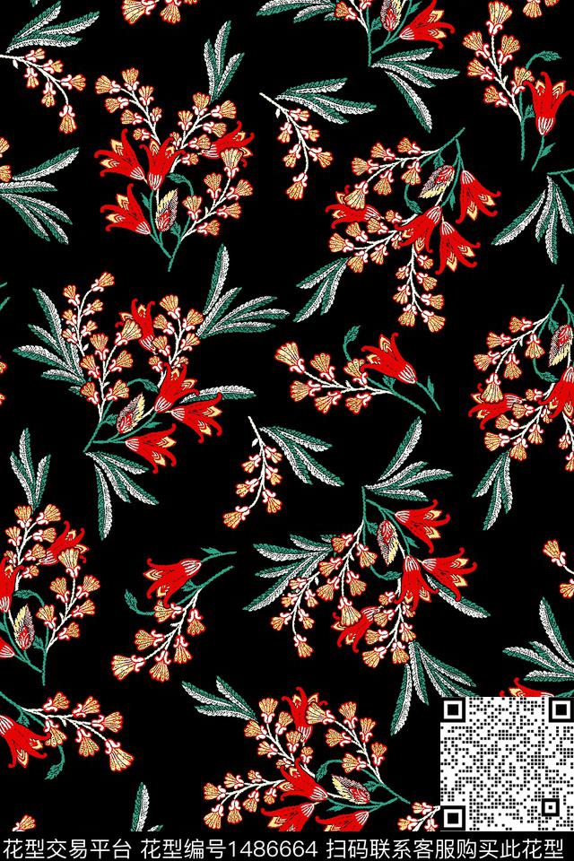复古花卉大牌风数码印花华亿平台下载（图片编号: 1486664） - 瓦栏（Walan）