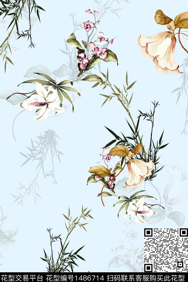 花卉中国风审数码印花华亿平台下载（图片编号: 1486714） - 瓦栏（Walan）
