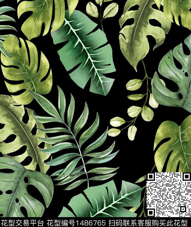 绿植树叶绿色民族风传统印花华亿平台下载（图片编号: 1486765） - 瓦栏（Walan）