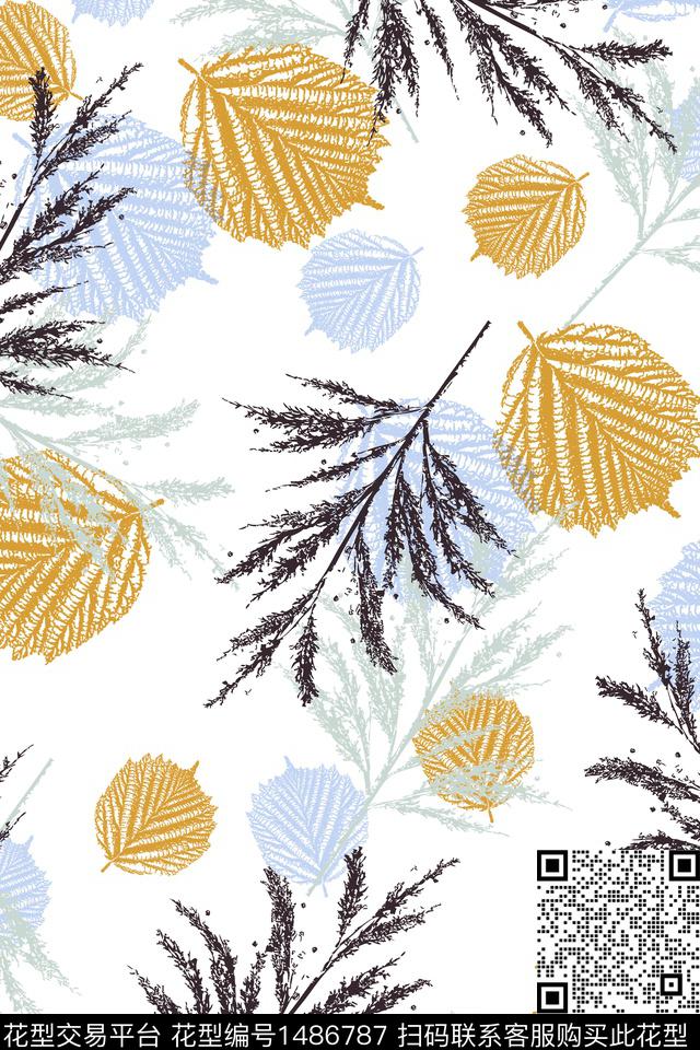 绿植树叶抽象花卉雪纺传统印花华亿平台下载（图片编号: 1486787） - 瓦栏（Walan）