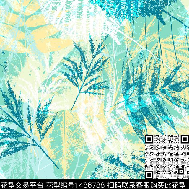 绿植树叶抽象花卉大牌风传统印花华亿平台下载（图片编号: 1486788） - 瓦栏（Walan）