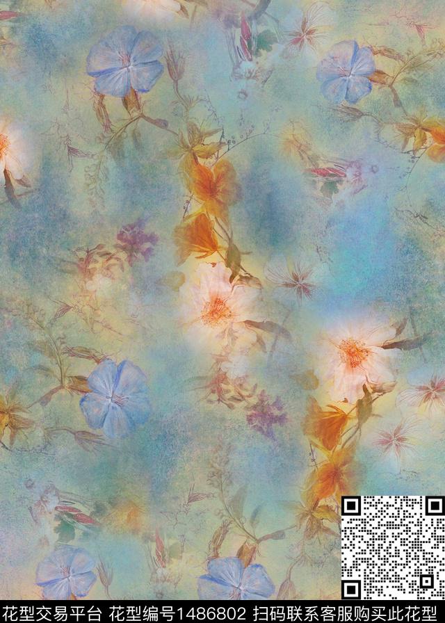 数码华亿平台女装花卉数码印花华亿平台下载（图片编号: 1486802） - 瓦栏（Walan）