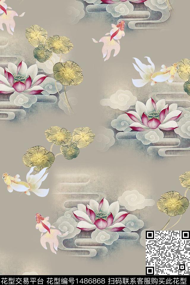 荷花女装花卉数码印花华亿平台下载（图片编号: 1486868） - 瓦栏（Walan）
