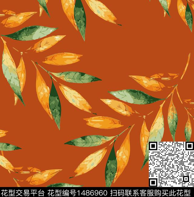 绿植树叶彩底花卉民族风数码印花华亿平台下载（图片编号: 1486960） - 瓦栏（Walan）