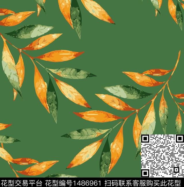 绿植树叶彩底花卉民族风数码印花华亿平台下载（图片编号: 1486961） - 瓦栏（Walan）