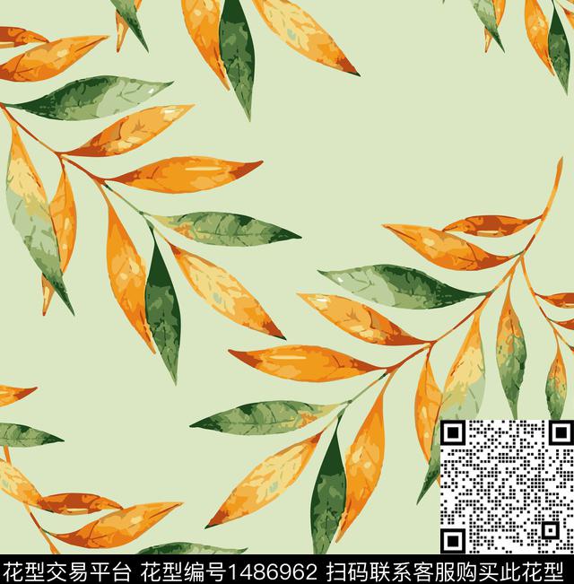 绿植树叶彩底花卉民族风数码印花华亿平台下载（图片编号: 1486962） - 瓦栏（Walan）