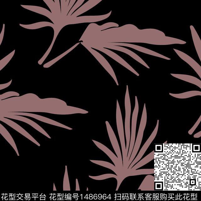 黑底花卉绿植树叶彩底花卉数码印花华亿平台下载（图片编号: 1486964） - 瓦栏（Walan）