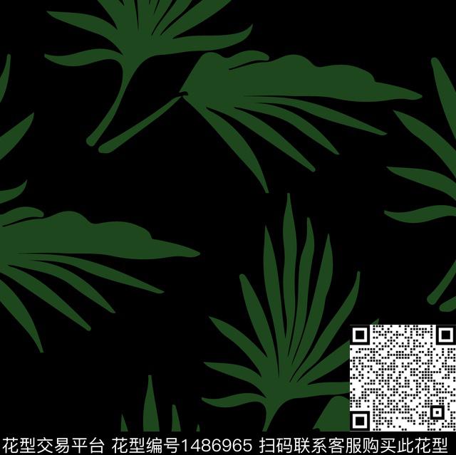黑底花卉绿植树叶彩底花卉数码印花华亿平台下载（图片编号: 1486965） - 瓦栏（Walan）