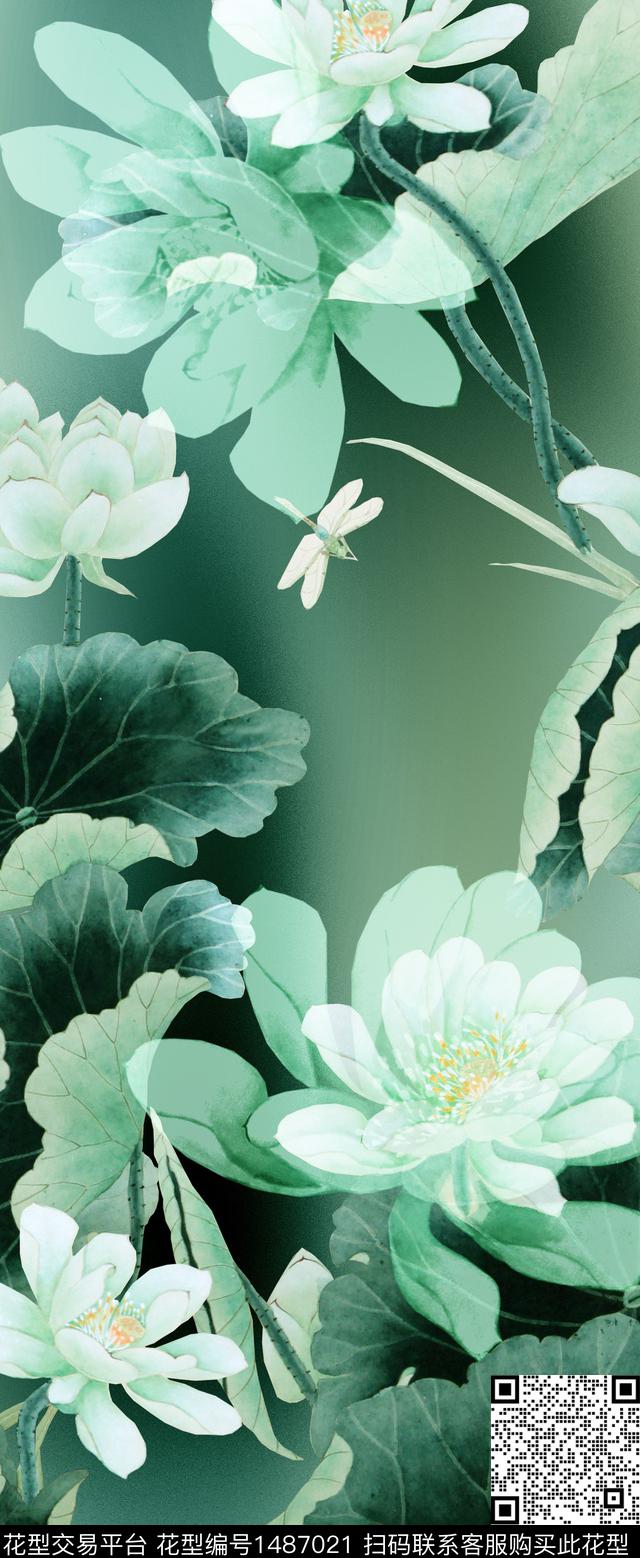 荷花香云纱旗袍数码印花华亿平台下载（图片编号: 1487021） - 瓦栏（Walan）