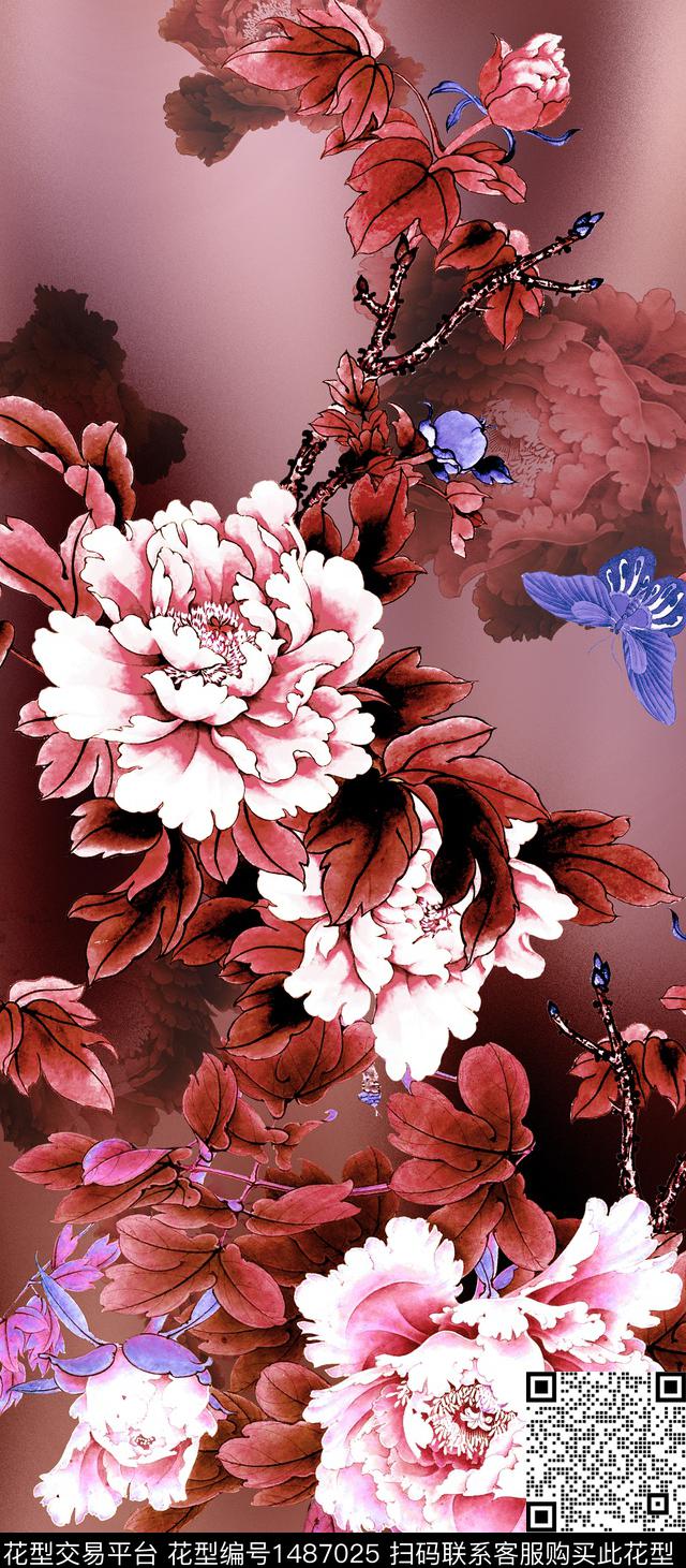 荷花香云纱旗袍数码印花华亿平台下载（图片编号: 1487025） - 瓦栏（Walan）