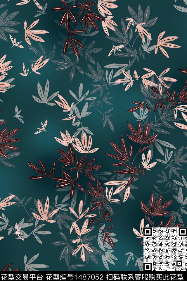 花卉香云纱大牌风数码印花华亿平台下载（图片编号: 1487052） - 瓦栏（Walan）