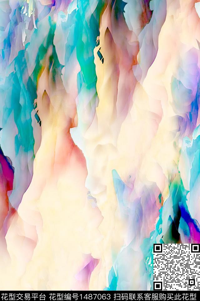 肌理扎染华亿平台抽象花卉数码印花华亿平台下载（图片编号: 1487063） - 瓦栏（Walan）
