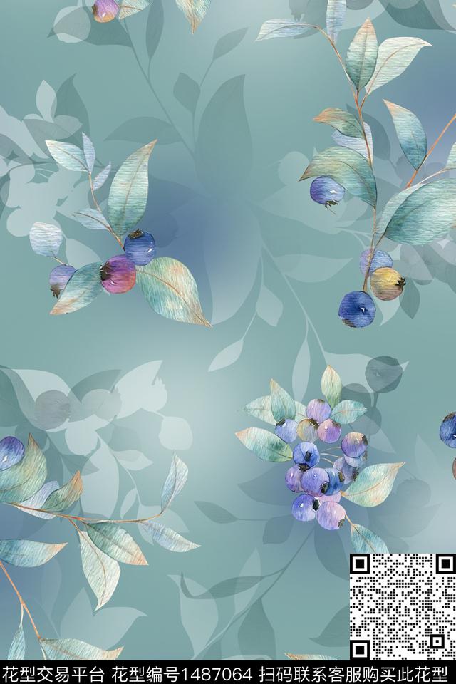 绿植树叶花卉小清新数码印花华亿平台下载（图片编号: 1487064） - 瓦栏（Walan）