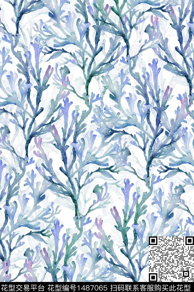 绿植树叶小清新真丝数码印花华亿平台下载（图片编号: 1487065） - 瓦栏（Walan）