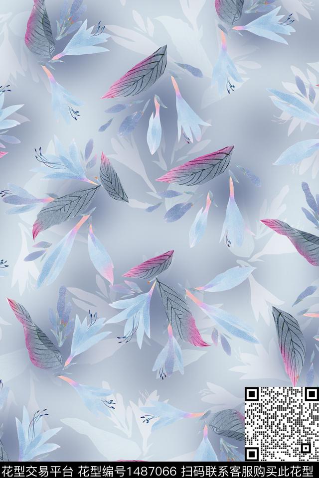 绿植树叶花卉大牌风数码印花华亿平台下载（图片编号: 1487066） - 瓦栏（Walan）