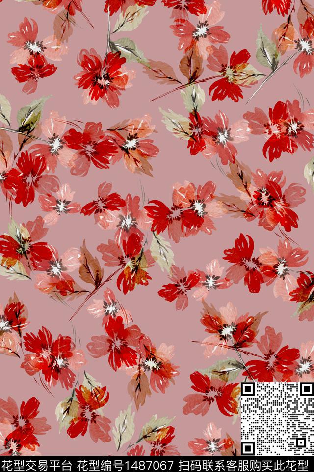 花卉大牌风小清新数码印花华亿平台下载（图片编号: 1487067） - 瓦栏（Walan）