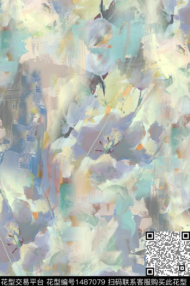 抽象小清新真丝数码印花华亿平台下载（图片编号: 1487079） - 瓦栏（Walan）