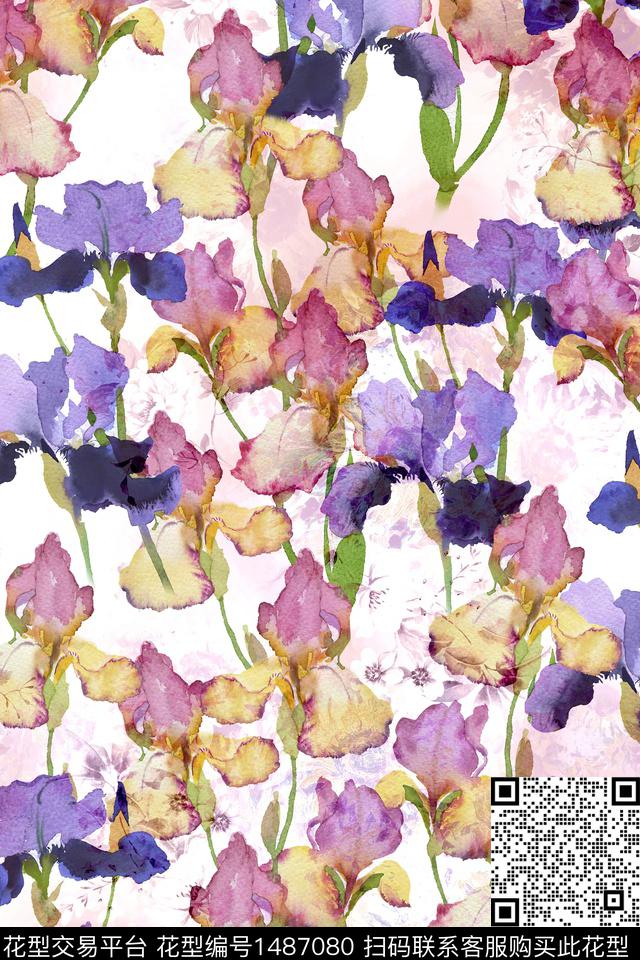 花卉小清新真丝数码印花华亿平台下载（图片编号: 1487080） - 瓦栏（Walan）