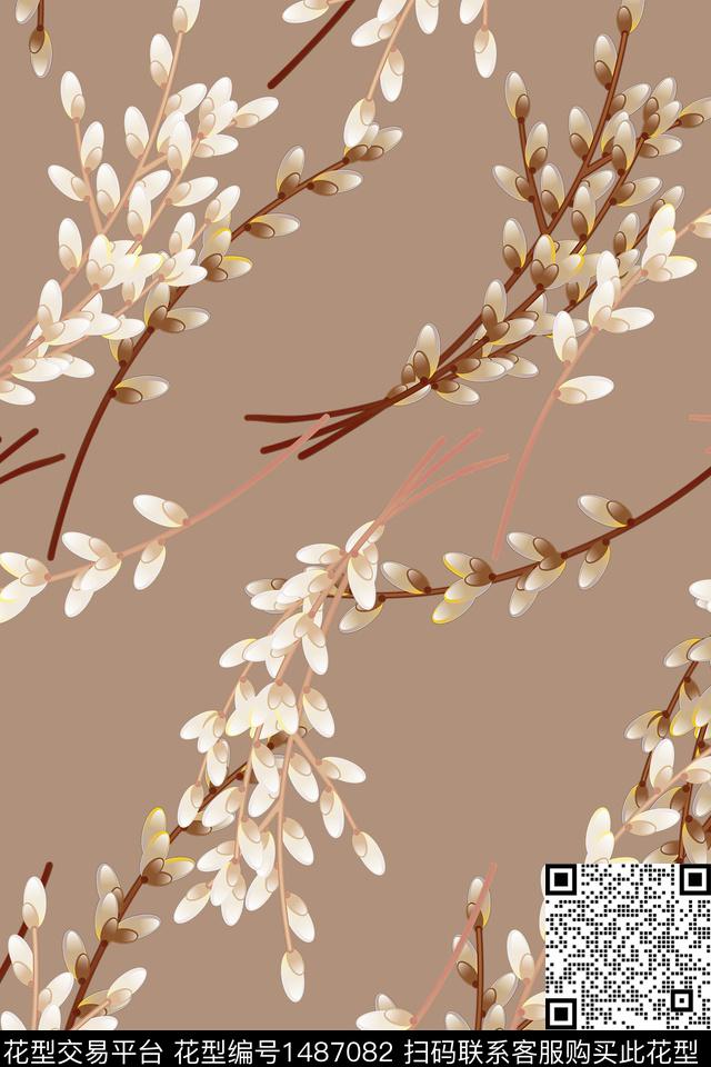 绿植树叶小清新真丝数码印花华亿平台下载（图片编号: 1487082） - 瓦栏（Walan）