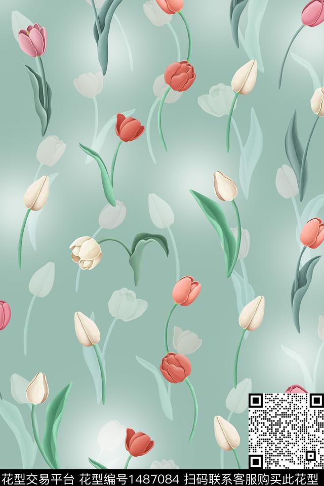 花卉小清新真丝数码印花华亿平台下载（图片编号: 1487084） - 瓦栏（Walan）