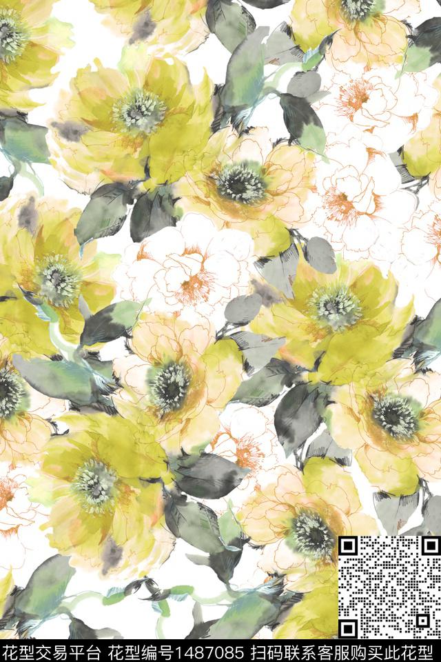 花卉小清新真丝数码印花华亿平台下载（图片编号: 1487085） - 瓦栏（Walan）