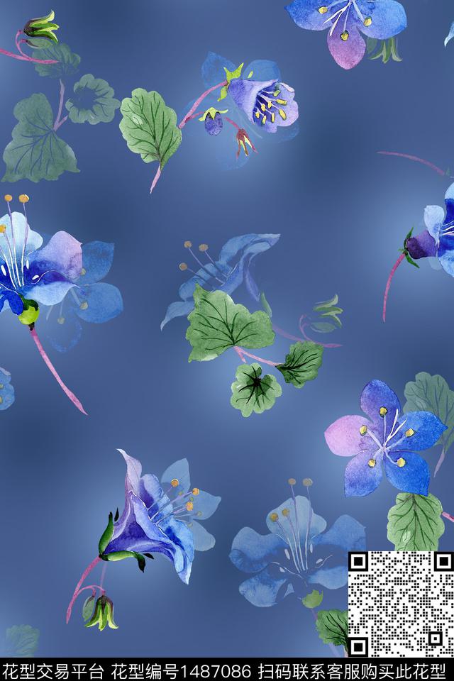 花卉大牌风小清新数码印花华亿平台下载（图片编号: 1487086） - 瓦栏（Walan）